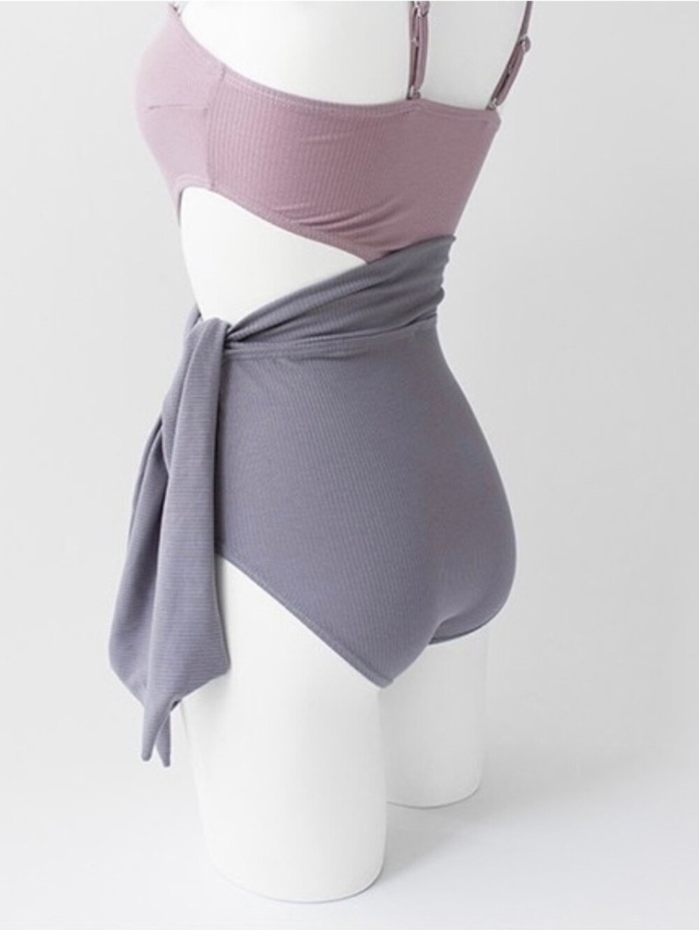 3 For $15 Ribbed One-Piece Swimsuit in Dusty Lavender M - Picture 3 of 11